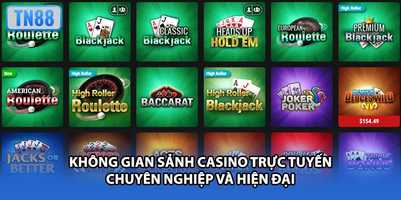 Không gian sảnh casino trực tuyến chuyên nghiệp và hiện đại