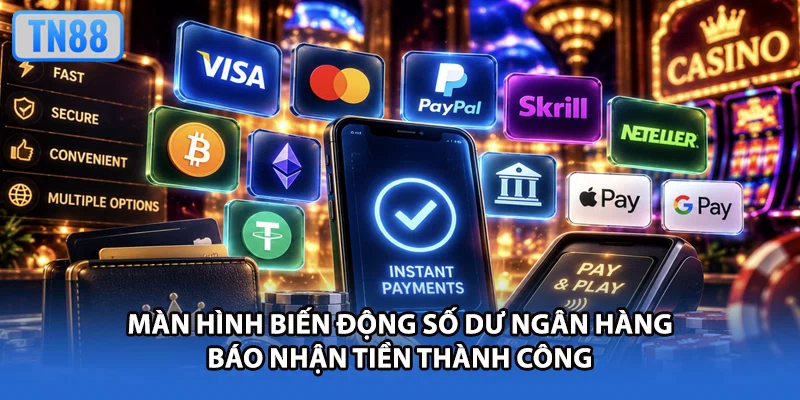 Màn hình biến động số dư ngân hàng báo nhận tiền thành công
